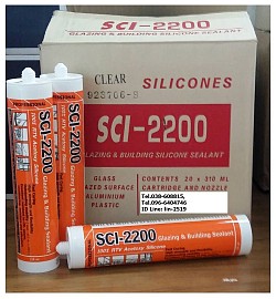 SCI-2200 ซิลิโคนสีใส แห้งเร็วมีกรดระเหย ยาแนวกระจก อลูมิเนียม Tel.038-608815, 096-6404746